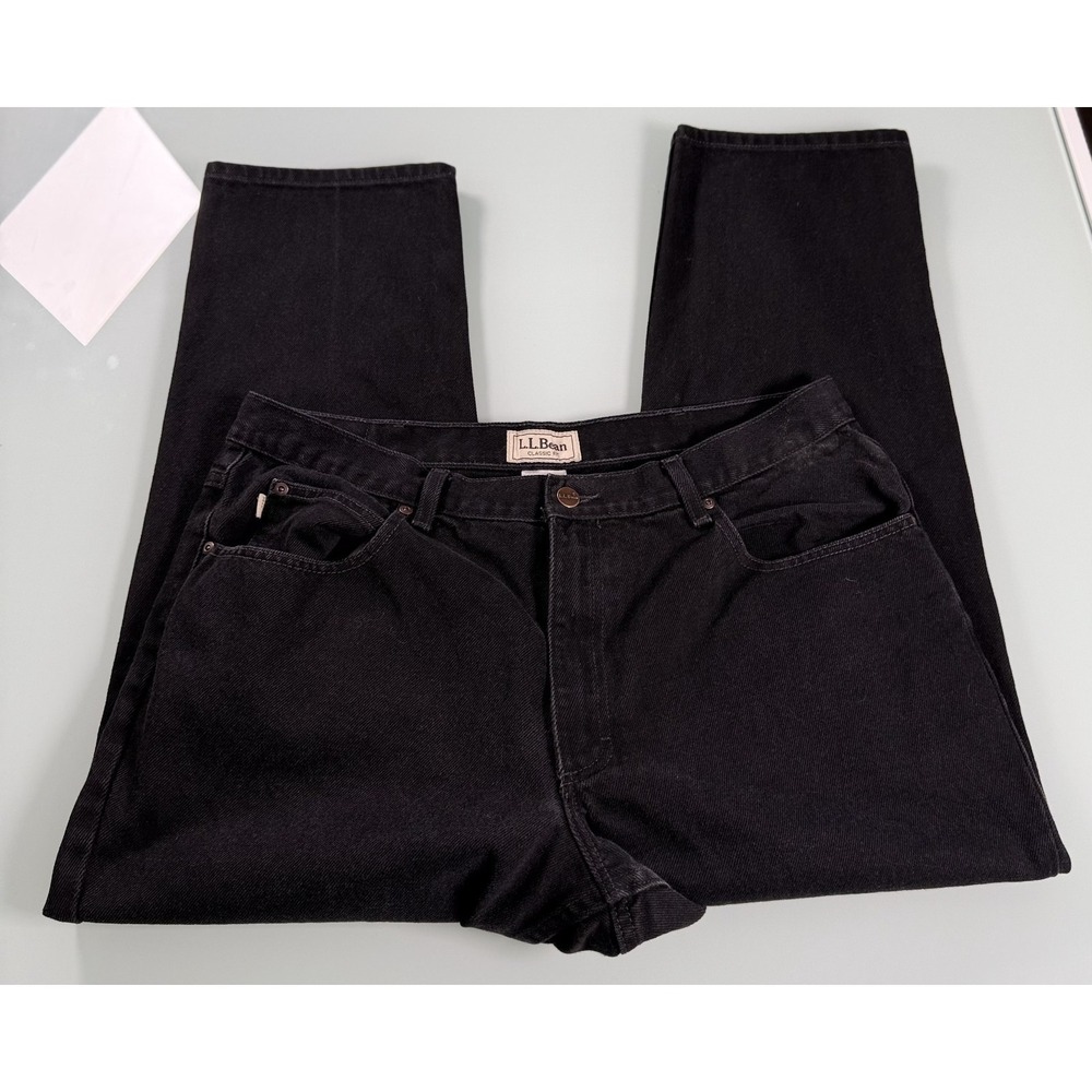 VTG LL Bean Solid Black 100% Cotton Mens Classic Fit Denim Jeans - 38x29
